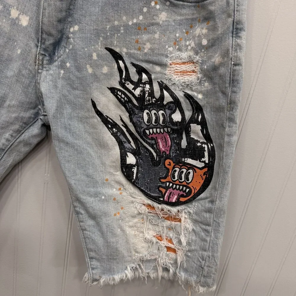 Smoke Rise Men's W38 Blue Distressed Ripped Skate Hip Hop 90's Y2K Jean Shorts